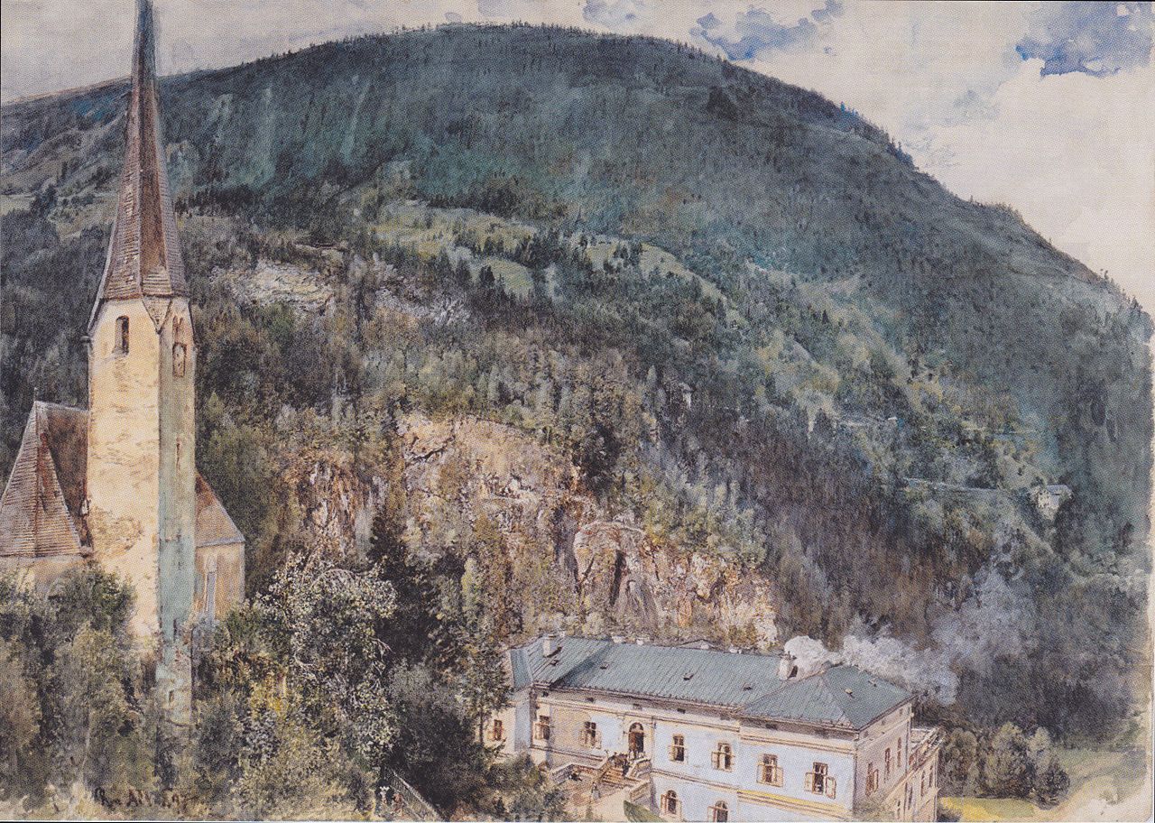 The St. Nicholas Church in Gastein, vintage artwork by Rudolf von Alt, A3 (16x12") Poster Print