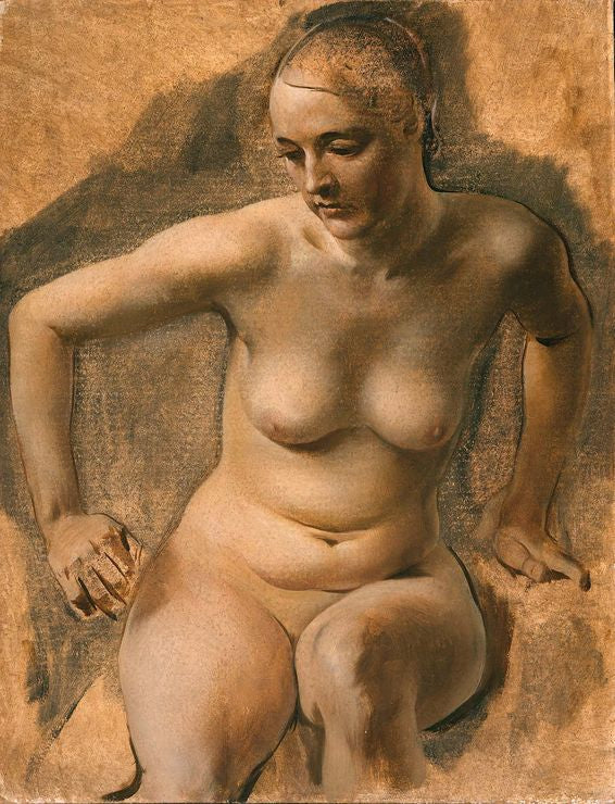 Study of a Seated Nude, vintage artwork by Alexander Evgenievich Yakovlev, 12x8" (A4) Poster