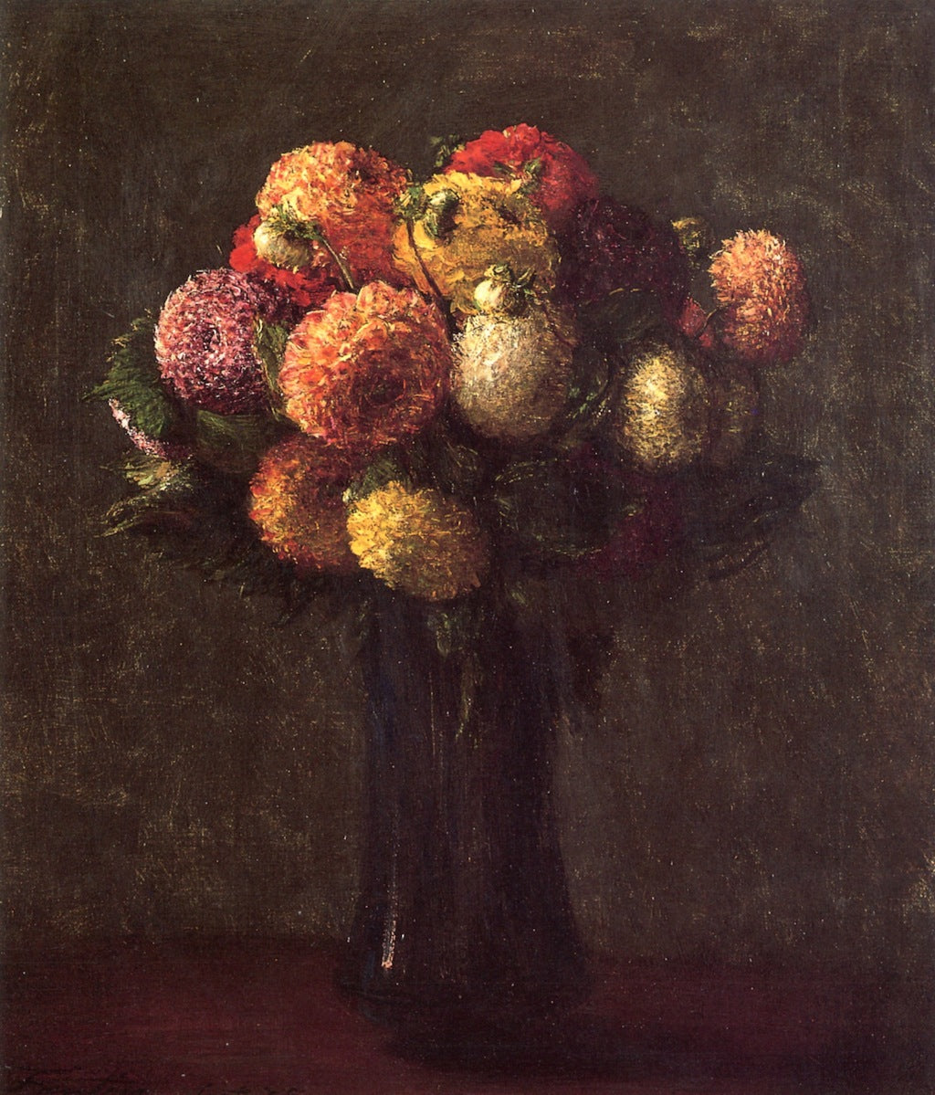 Dahlias Sombres, vintage artwork by Henri Fantin-Latour, 12x8" (A4) Poster