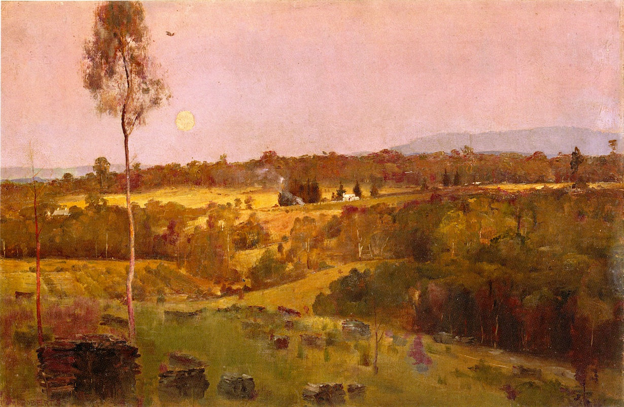 Evening, when the quiet east flushes faintly at the sun's lasts look, vintage artwork by Tom Roberts, 12x8" (A4) Poster