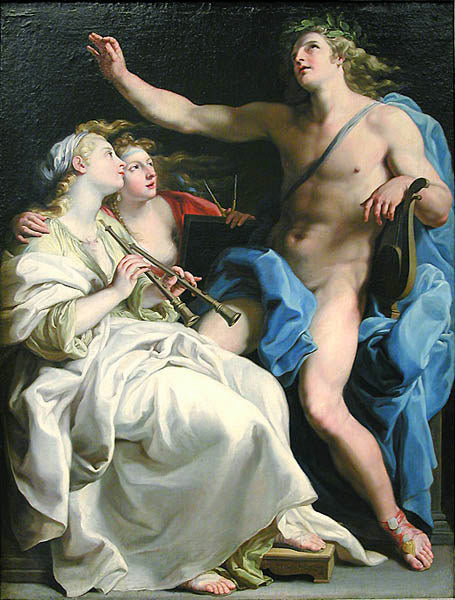 Apollo and two Muses, vintage artwork by Pompeo Batoni, 12x8" (A4) Poster