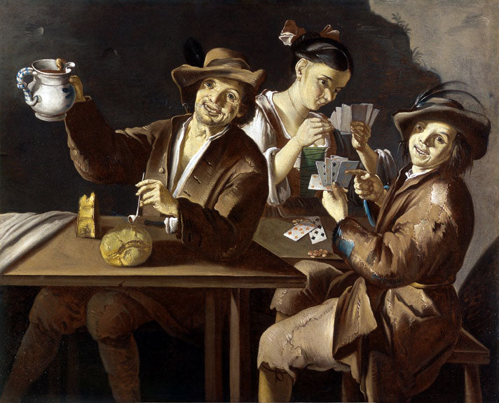 Joueurs de cartes dans une auberge, vintage artwork by Giacomo Cipper, 12x8" (A4) Poster