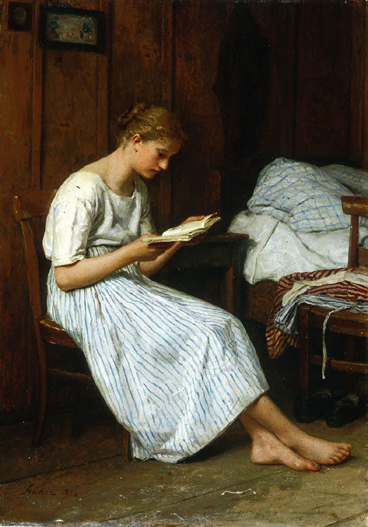 A Gotthelf Reader, vintage artwork by Albert Anker, 12x8" (A4) Poster