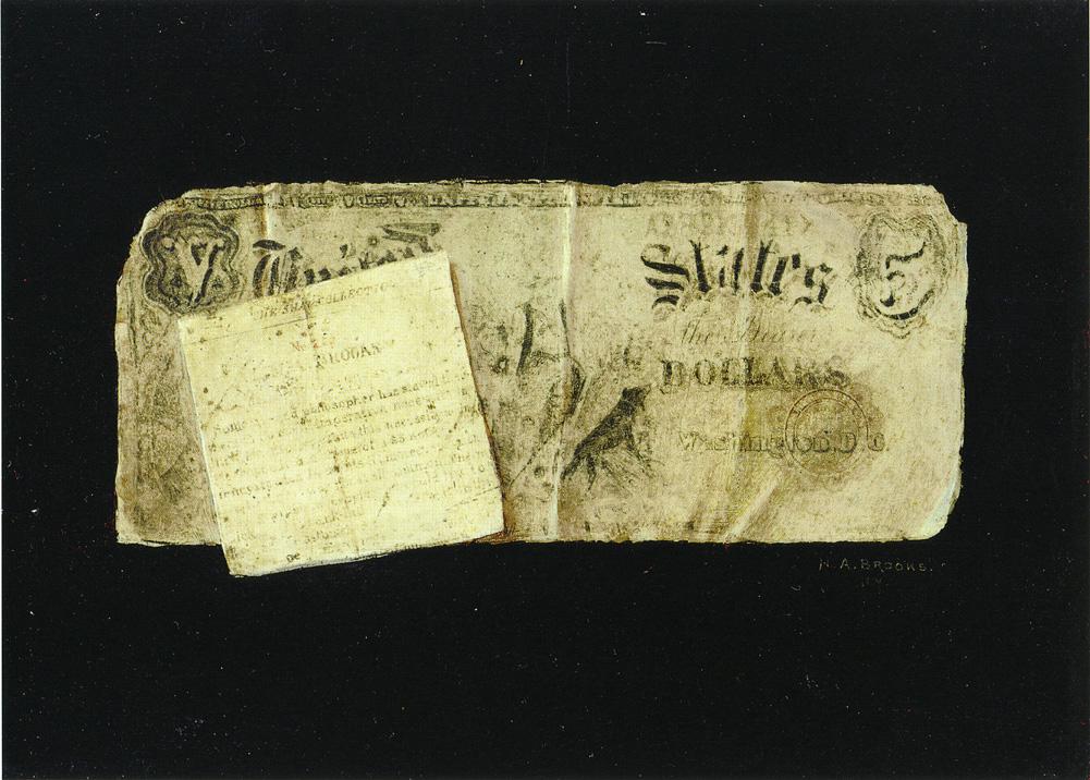 Five Dollar Bill and Clipping, vintage artwork by Nicholas Alden Brooks, 12x8" (A4) Poster