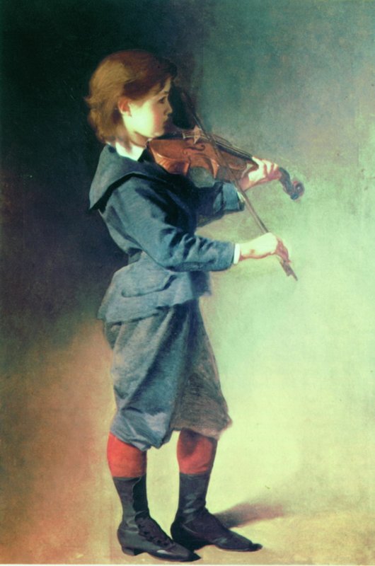 Boy with a Violin, vintage artwork by Ivan Makarov, 12x8" (A4) Poster
