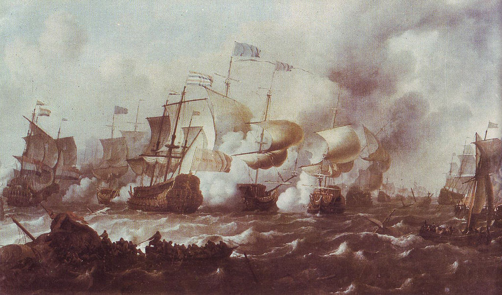 Four Days Battle, June 1666, vintage artwork by Ludolf Backhuysen, 12x8" (A4) Poster