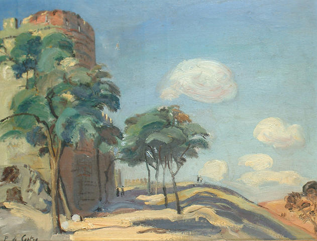 Ramparts of Avila, Spain, vintage artwork by Paul de Castro, 12x8" (A4) Poster