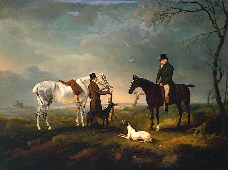Sir Robert Leighton after Coursing, with a Groom and a Couple of Greyhounds, vintage artwork by John E. Ferneley, Sr, 12x8" (A4) Poster