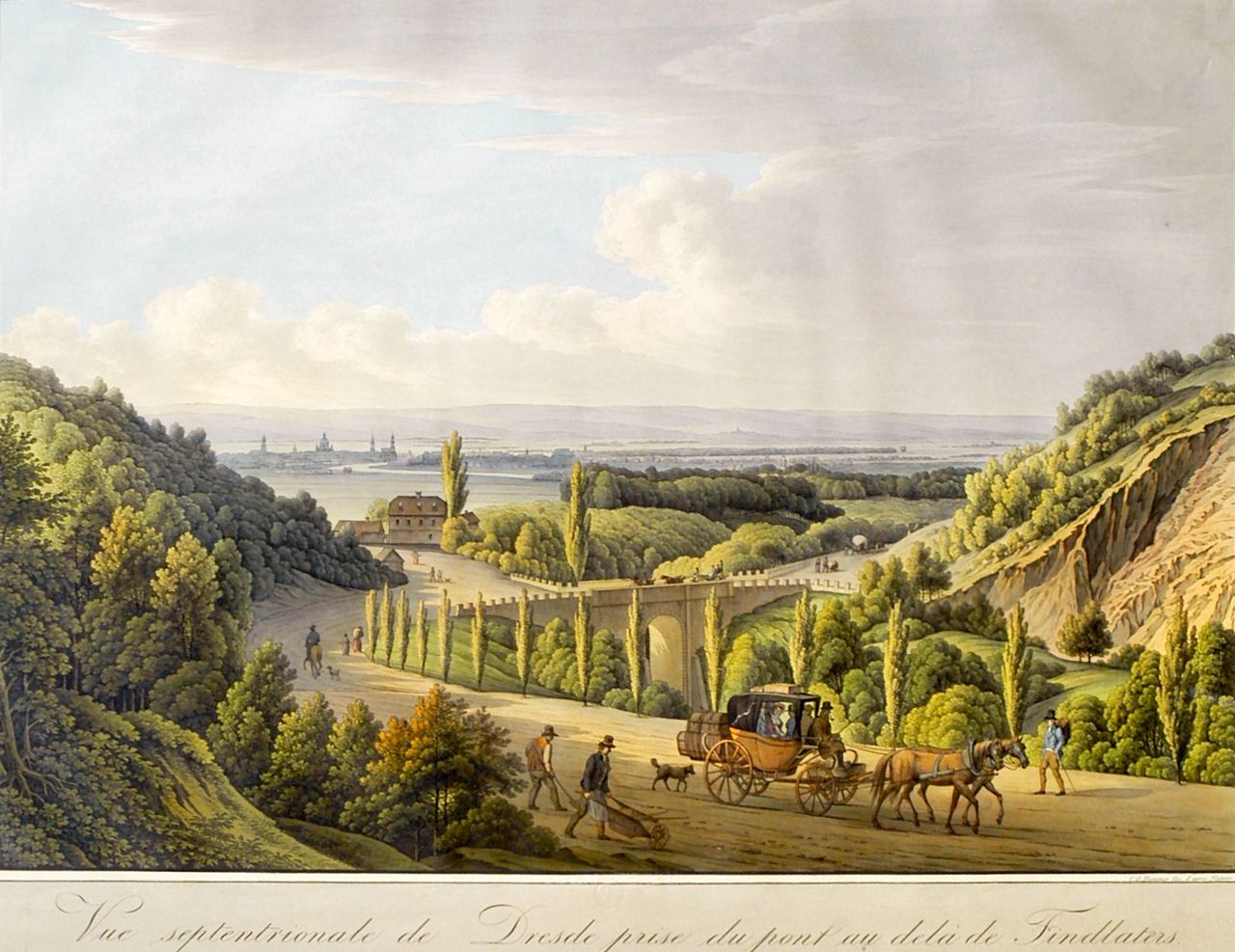 View of Dresden, vintage artwork by Christian Gottlob Hammer, 12x8" (A4) Poster