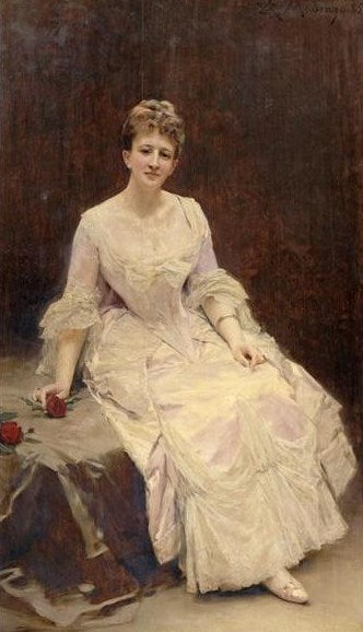 Portrait of Maquise d'Hervey, Seated, vintage artwork by Raimundo de Madrazo y Garreta, 12x8" (A4) Poster