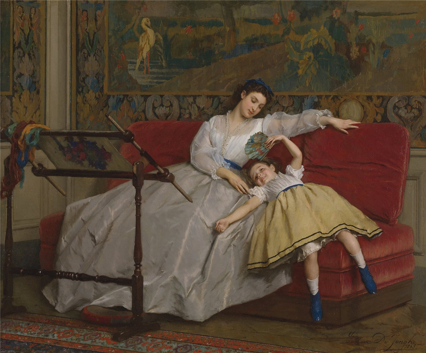 Mother With Her Young Daughter, vintage artwork by Gustave-Leonard de Jonghe, 12x8" (A4) Poster