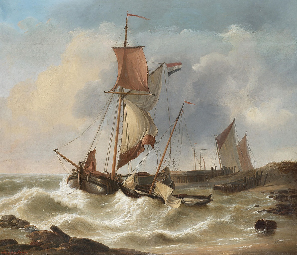 Boats in a stiff breeze, vintage artwork by Charles Louis Verboeckhoven, A3 (16x12") Poster Print