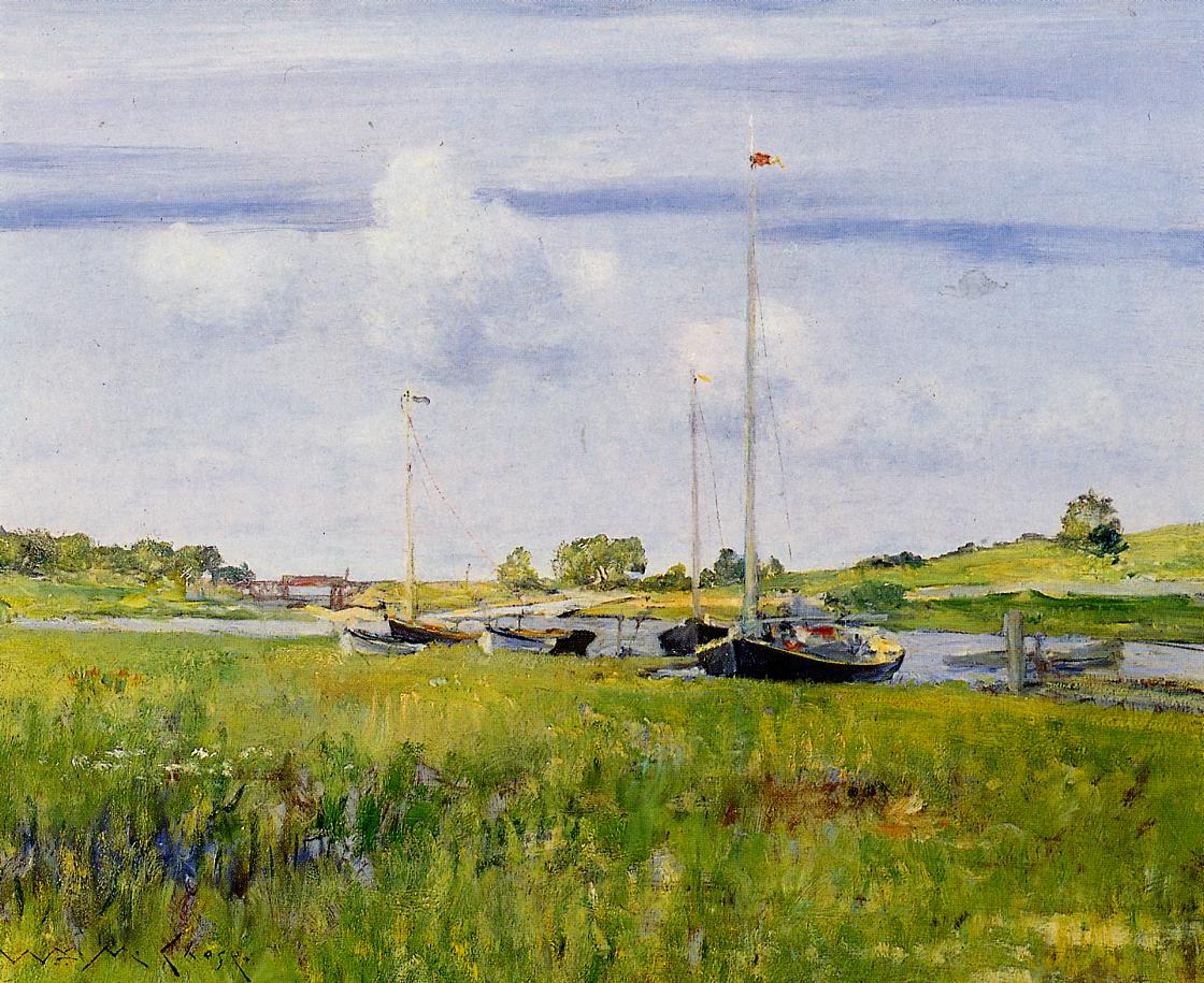 At the Boat Landing, vintage artwork by William Merritt Chase, 12x8" (A4) Poster