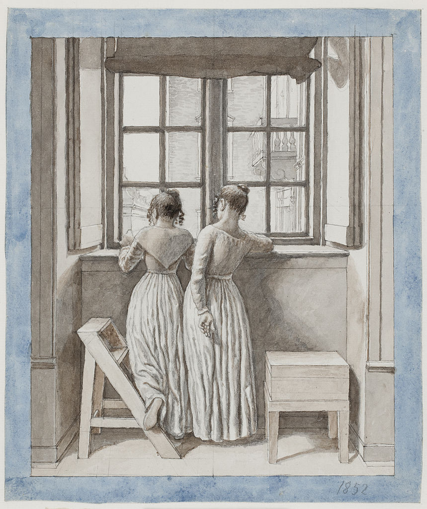 At the window in the artist's studio, vintage artwork by Christoffer Wilhelm Eckersberg, 12x8" (A4) Poster