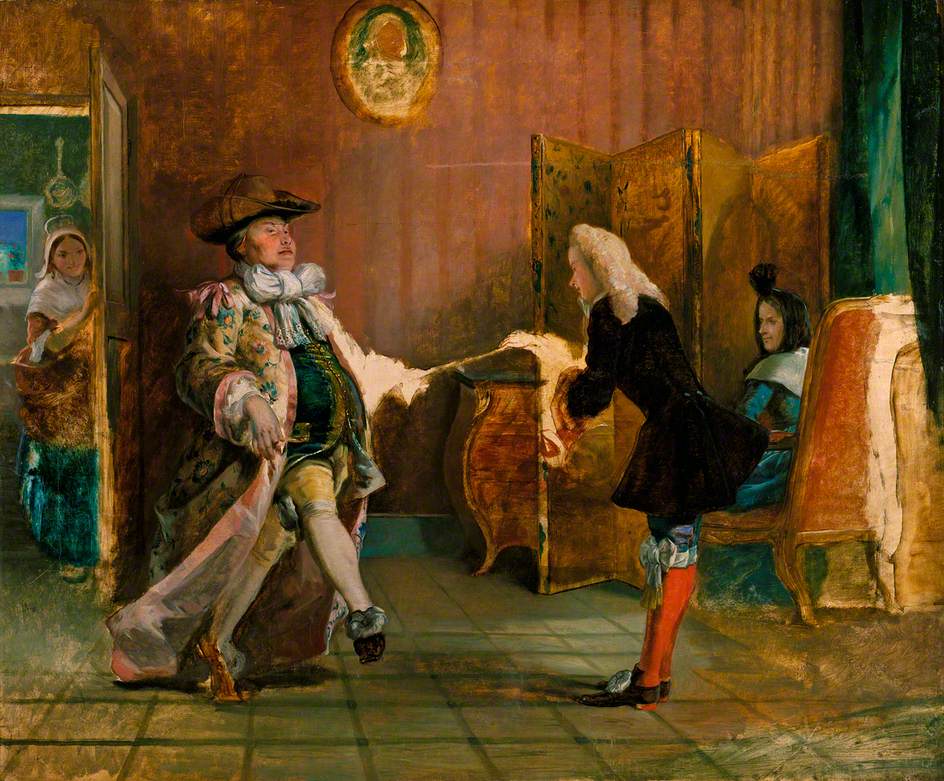 Monsieur Jourdain's Dancing Lesson (from Molière's 'Le Bourgeois Gentilhomme', Act II, Scene 1), vintage artwork by William Powell Frith, A3 (16x12") Poster Print