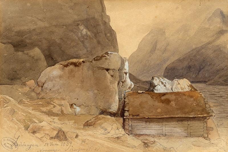 Gudvangen, vintage artwork by Andreas Achenbach, A3 (16x12") Poster Print