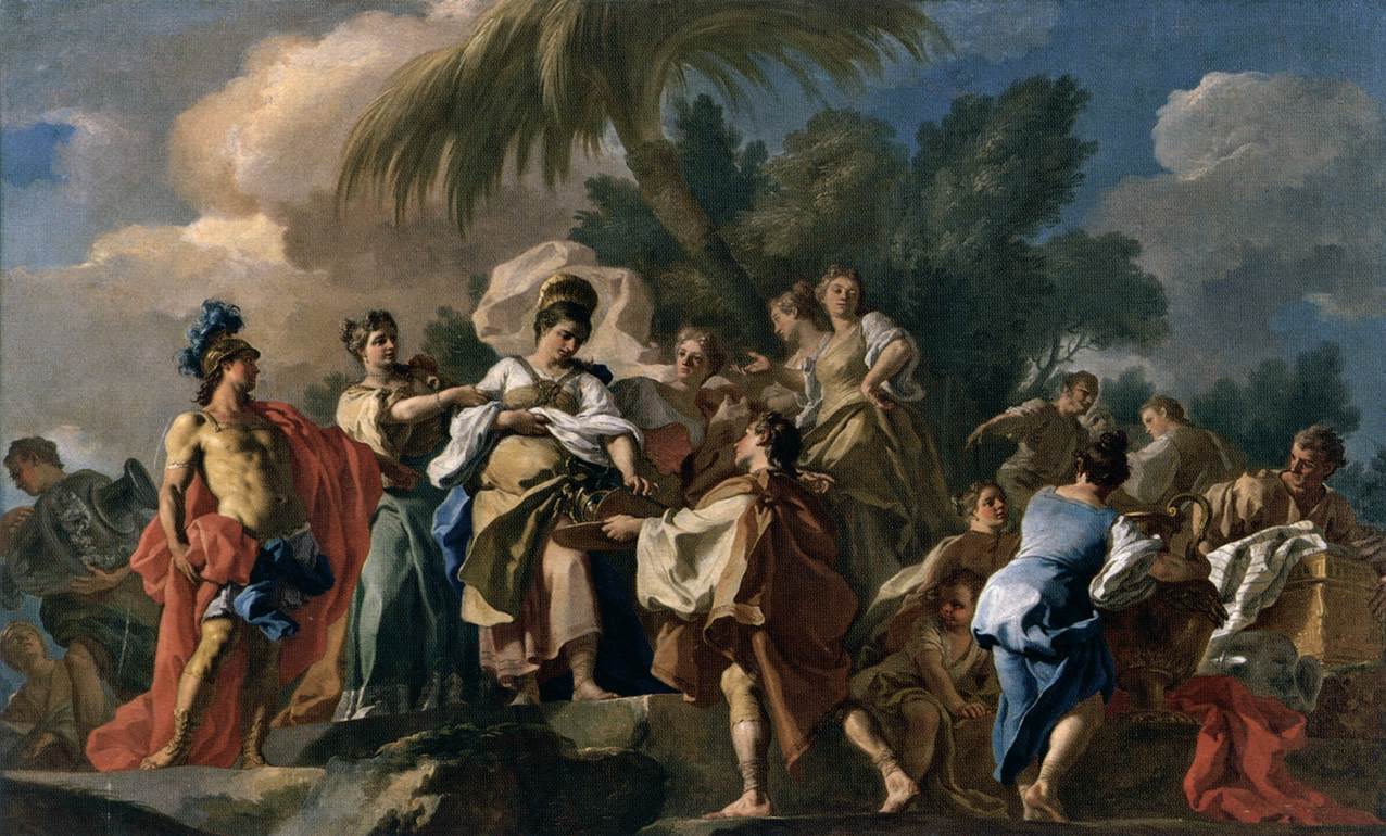 Achilles among the Daughters of Lycomedes, vintage artwork by Francesco de Mura, 12x8" (A4) Poster