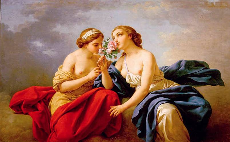 Allegory of the Five Senses, Smell, vintage artwork by Louis Jean François Lagrenee, 12x8" (A4) Poster
