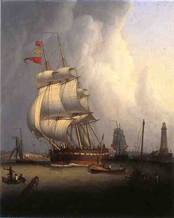Ships Leaving Boston Harbor, vintage artwork by Robert Salmon, 12x8" (A4) Poster