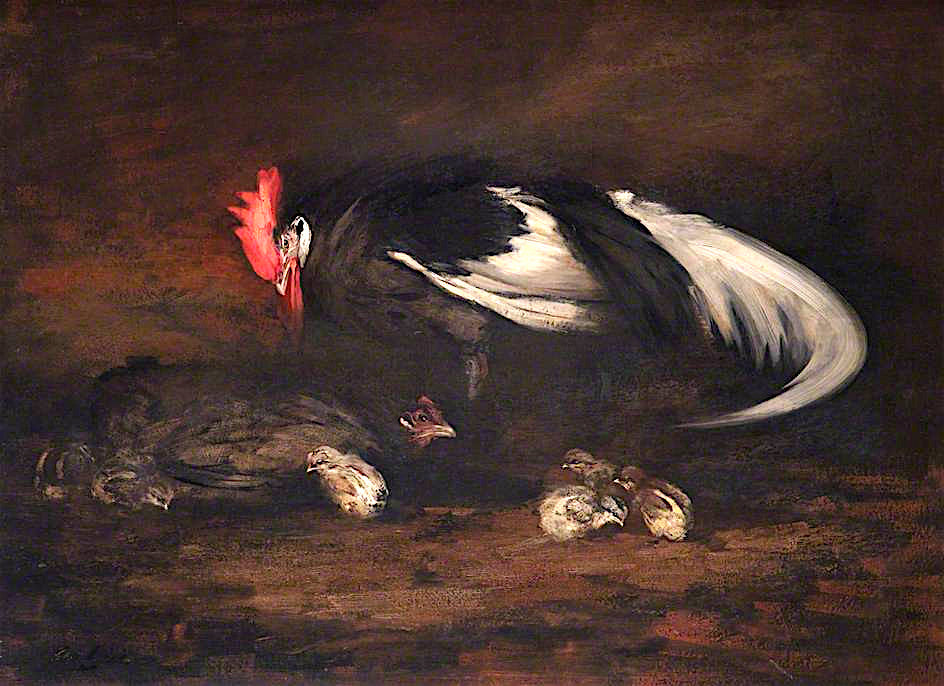 Cock, Hen and Chickens, vintage artwork by Sir George Pirie, 12x8" (A4) Poster