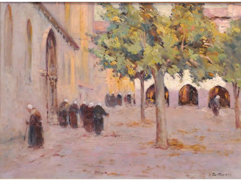 Meissonner Place in Villaneuve Avignon, vintage artwork by Charles Vionnet, 12x8" (A4) Poster