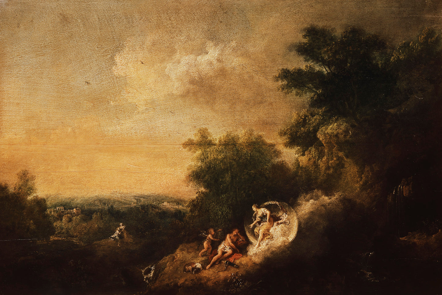 Landscape with Diana appearing to Endymion, vintage artwork by Francesco Zuccarelli, 12x8" (A4) Poster