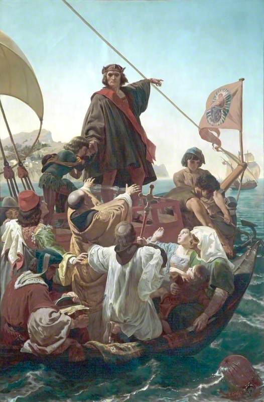 The Departure of Columbus from Palos, Spain, in 1492, vintage artwork by Emanuel Gottlieb Leutze, A3 (16x12") Poster Print