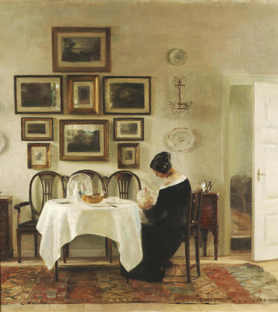and Child in a Dining Room Interior by Carl Vilhelm Holsoe,A3(16x12")Poster