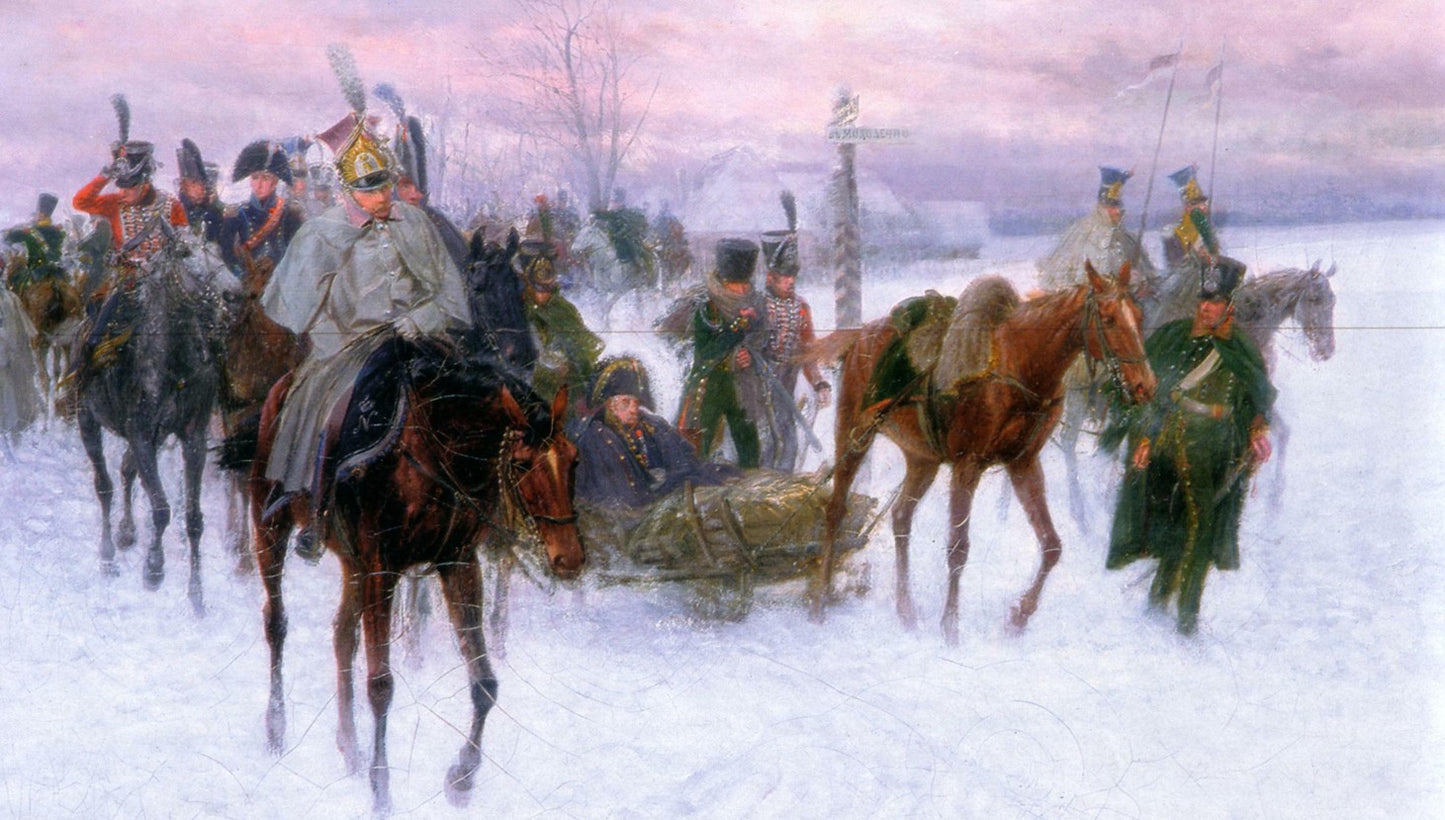 The Retreat from Moscow, vintage artwork by Jan Chełmiński, 12x8" (A4) Poster