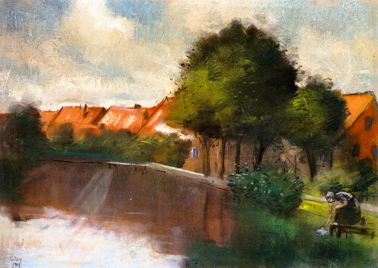 Dutch Village with Washing Woman by Lesser Ury,A3(16x12")Poster
