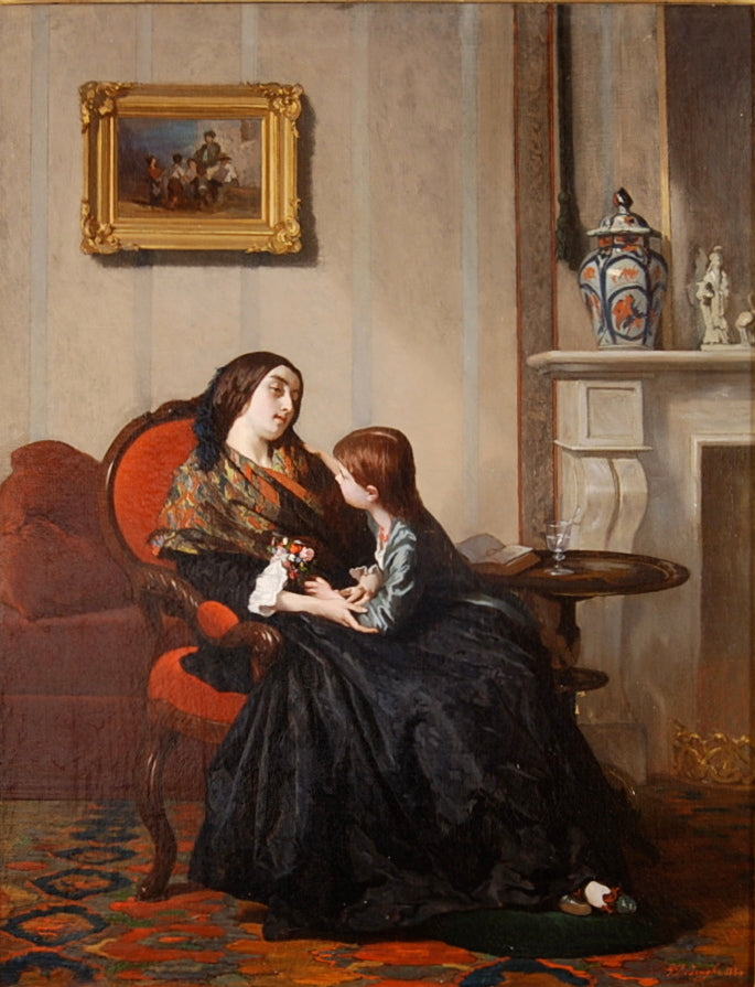 Widow In Mourning, vintage artwork by Gustave-Leonard de Jonghe, 12x8" (A4) Poster