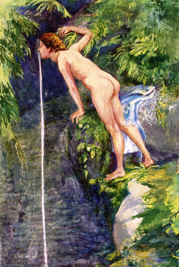 After the Bath - a Memory of the South Seas, vintage artwork by John La Farge, 12x8" (A4) Poster