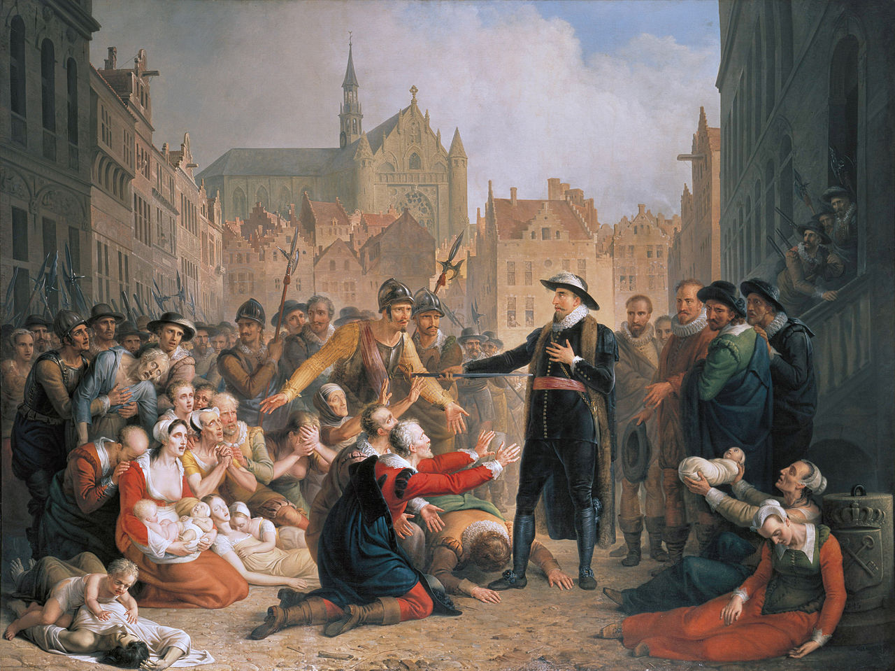 Burgomaster van der Werf offers his sword to the people of Leiden, vintage artwork by Mattheus Ignatius van Bree, 12x8" (A4) Poster