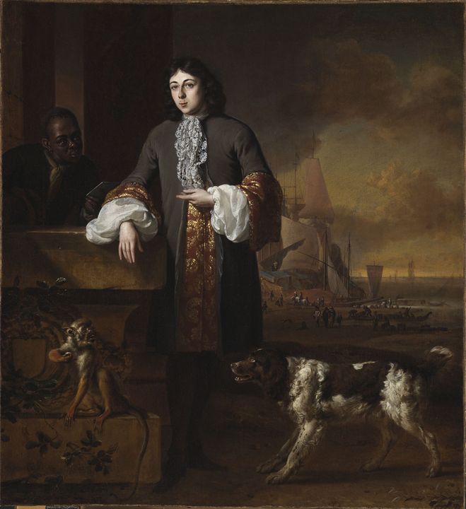 Portrait of a Man with a Black Servant, vintage artwork by Jan Weenix, 12x8" (A4) Poster