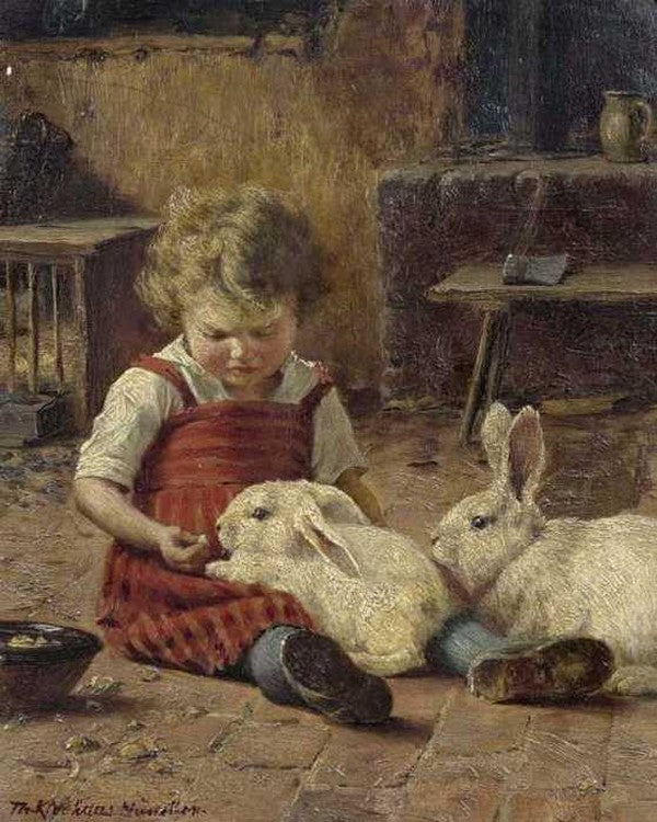 Girl with two hares by Theodore Kleehaas,A3(16x12")Poster