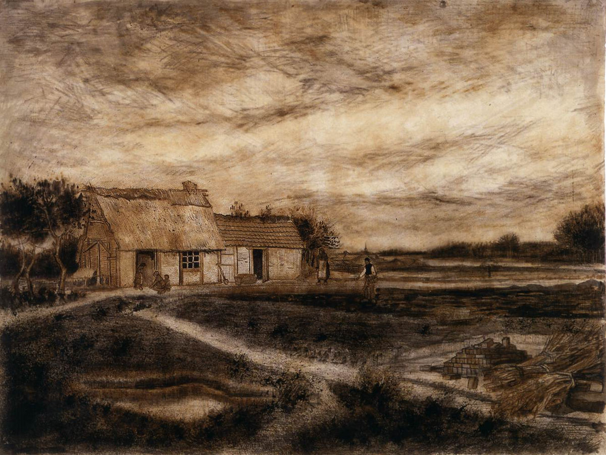 A Cottage on the Heath and 'The Protestant Barn', vintage artwork by Vincent van Gogh, 12x8" (A4) Poster