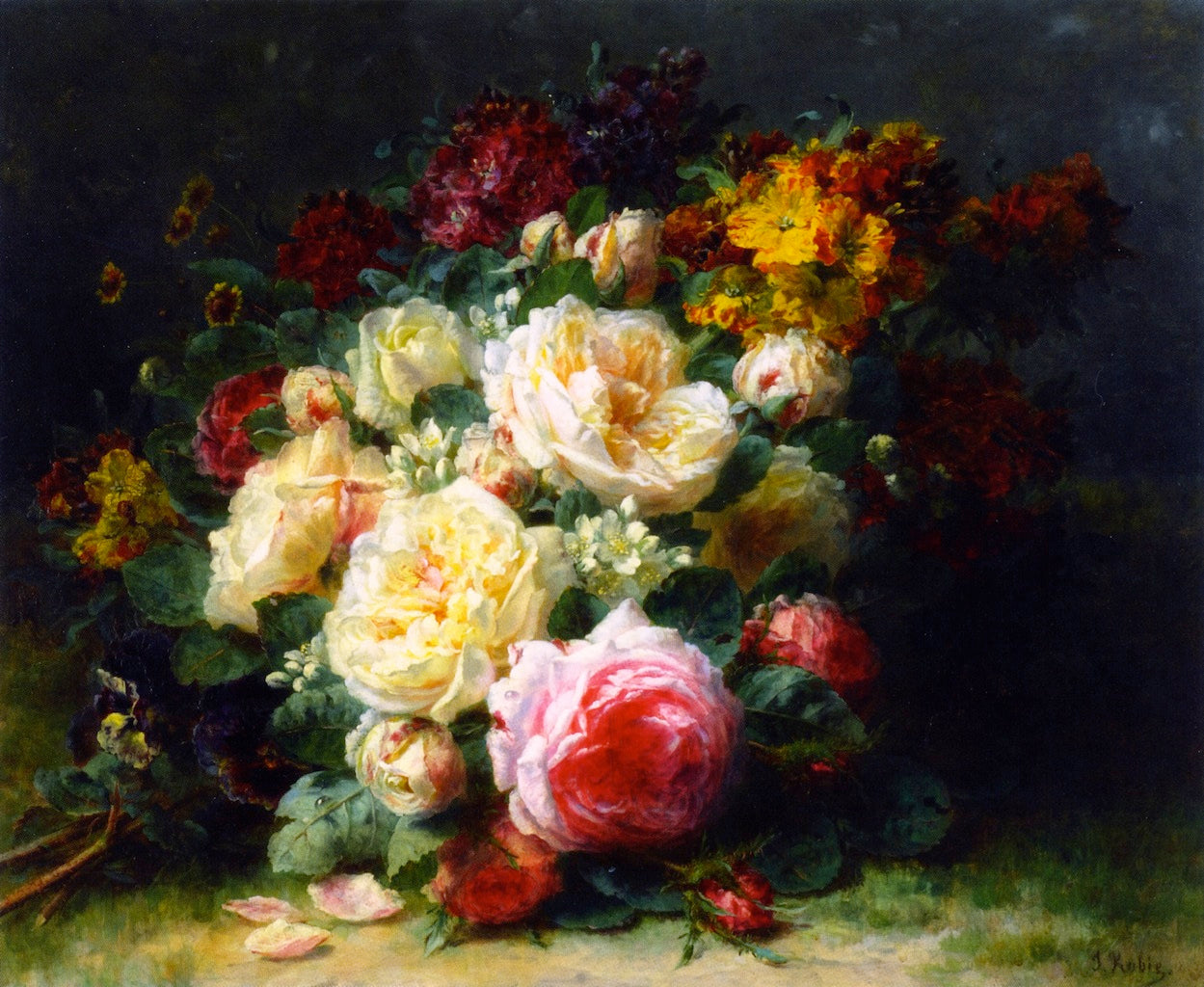 A Bouquet of Cabbage Roses, vintage artwork by Jean Baptiste Robie, A3 (16x12") Poster Print