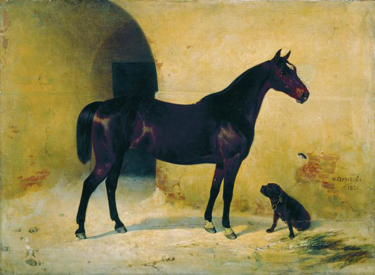 Horse and Dog, vintage artwork by Nikolai Sverchkov, A3 (16x12") Poster Print