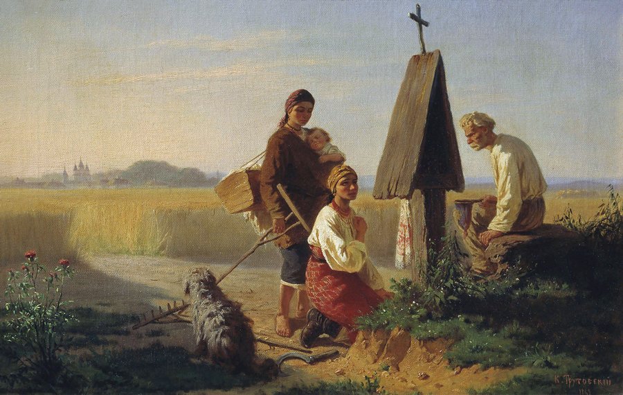 Collecting Money for the Church, vintage artwork by Konstantin Trutovsky, 12x8" (A4) Poster