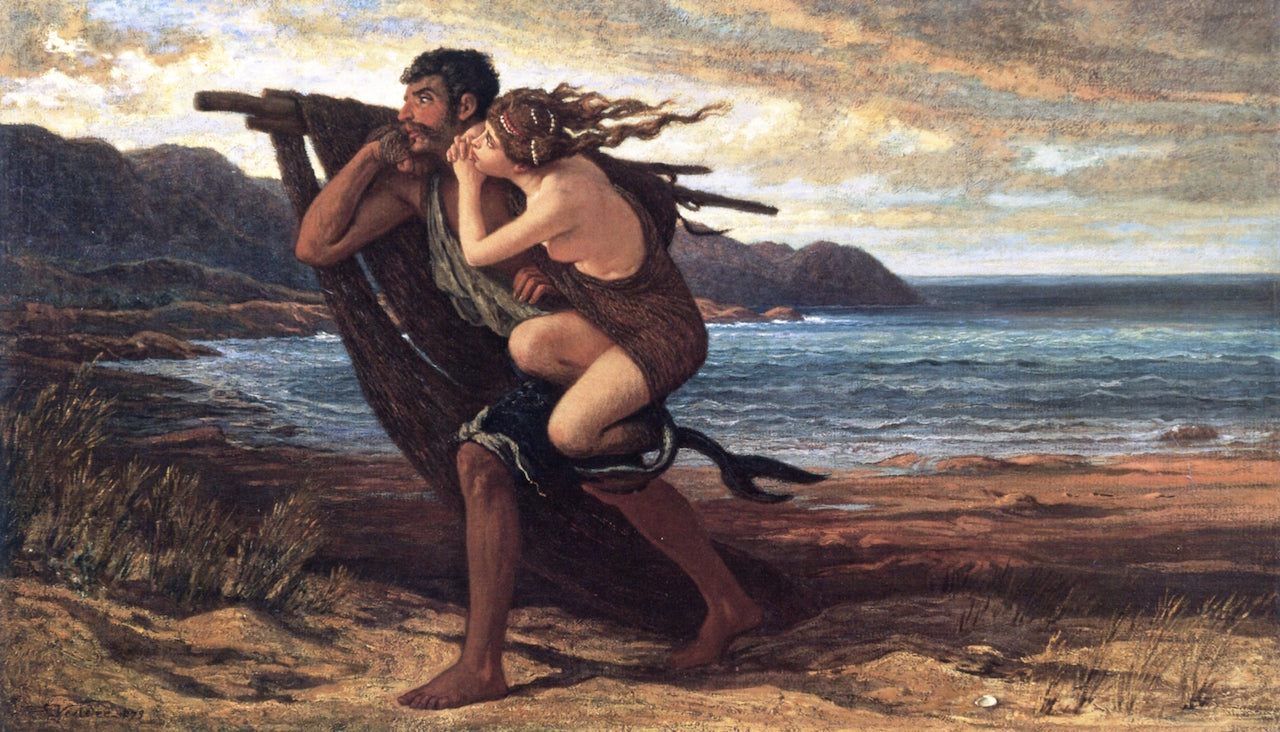 The Fisherman and the Mermaid, vintage artwork by Elihu Vedder, 12x8" (A4) Poster