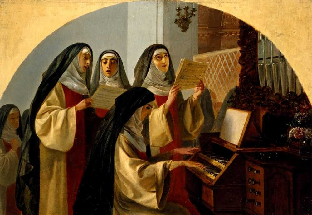Nuns of the Nunnery of Saint Heart in Rome, vintage artwork by Karl Pavlovich Brulloff, A3 (16x12") Poster Print