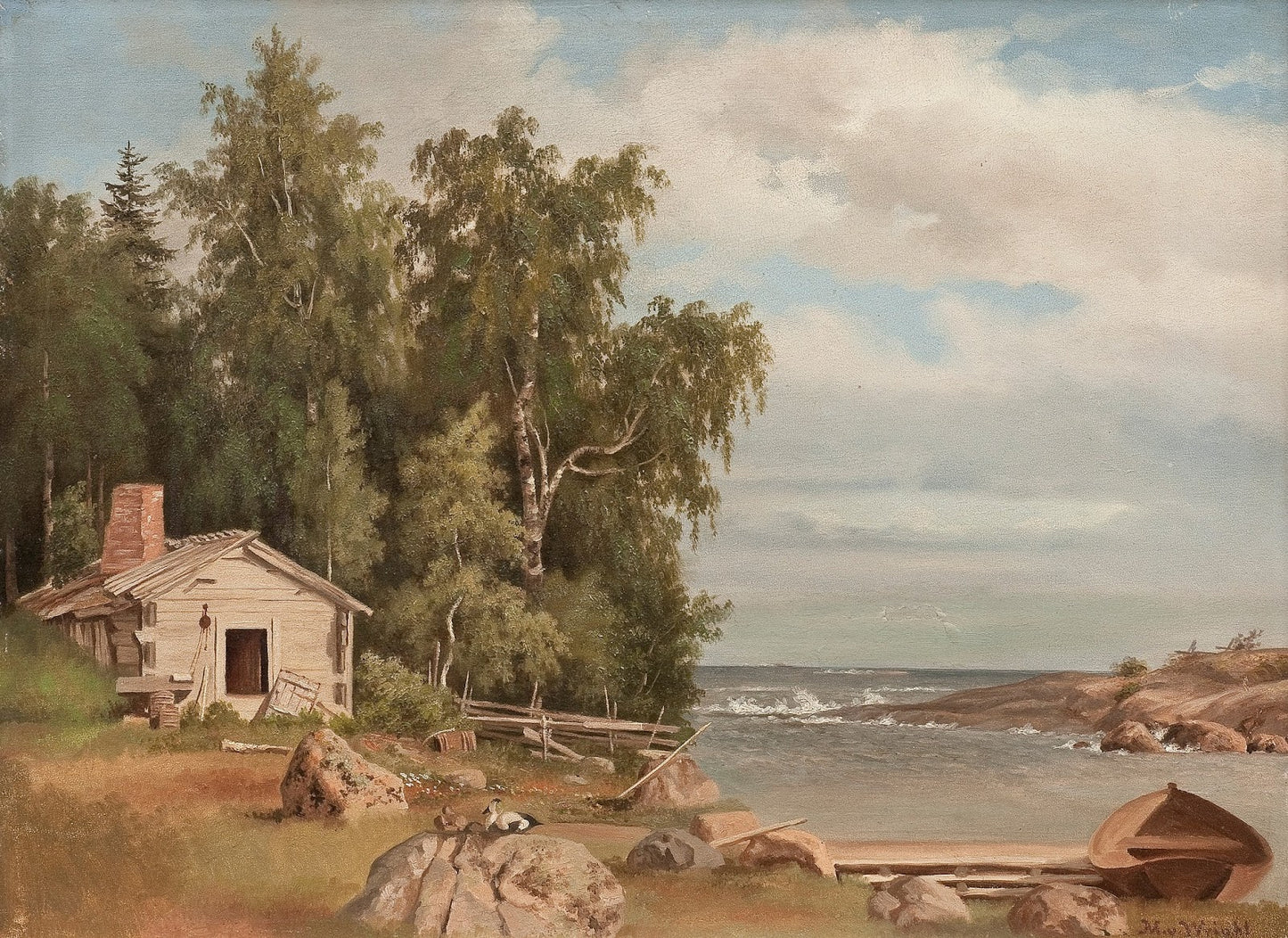 Beach from Lovo, vintage artwork by Magnus von Wright, A3 (16x12") Poster Print