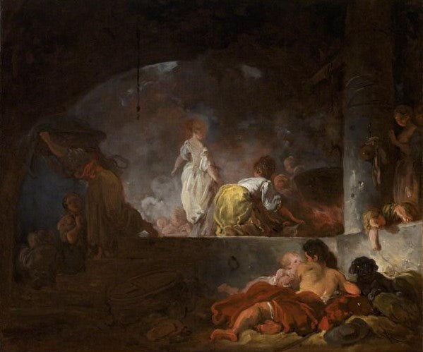 The Laundresses, vintage artwork by Jean-Honore Fragonard, 12x8" (A4) Poster