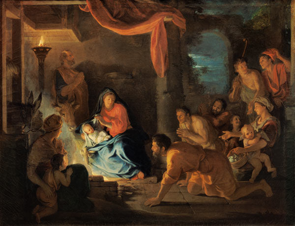 The Adoration of the Shepherds (small version), vintage artwork by Charles Le Brun, 12x8" (A4) Poster