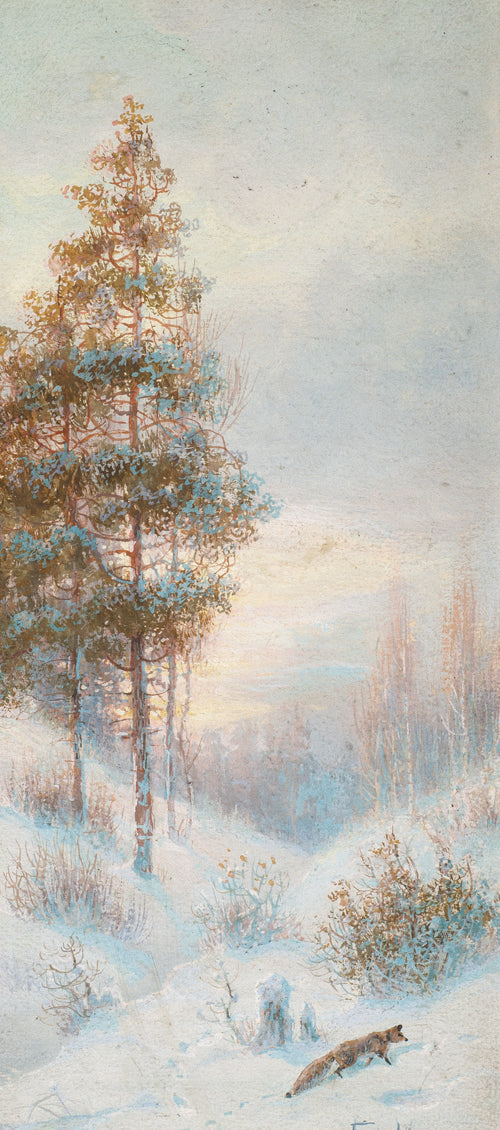 Winter Landscape with a Fox by Vladimir Muraviev,A3(16x12")Poster