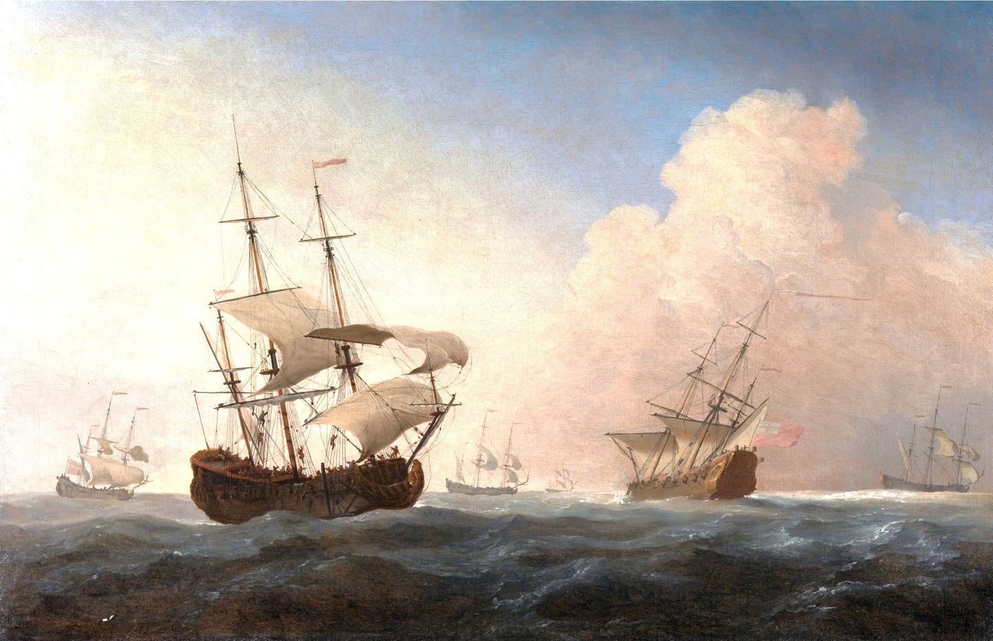 English Warships Heeling in the Breeze Offshore, vintage artwork by Willem van de Velde the Younger, 12x8" (A4) Poster