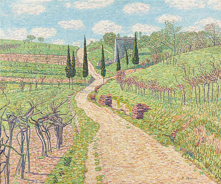 Path on Weinbergen in Autumn, vintage artwork by Paul Baum, 12x8" (A4) Poster