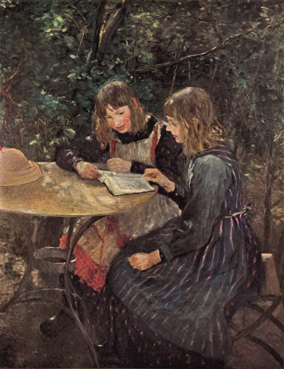Two of his Daughters in the Garden, vintage artwork by Fritz von Uhde, 12x8" (A4) Poster