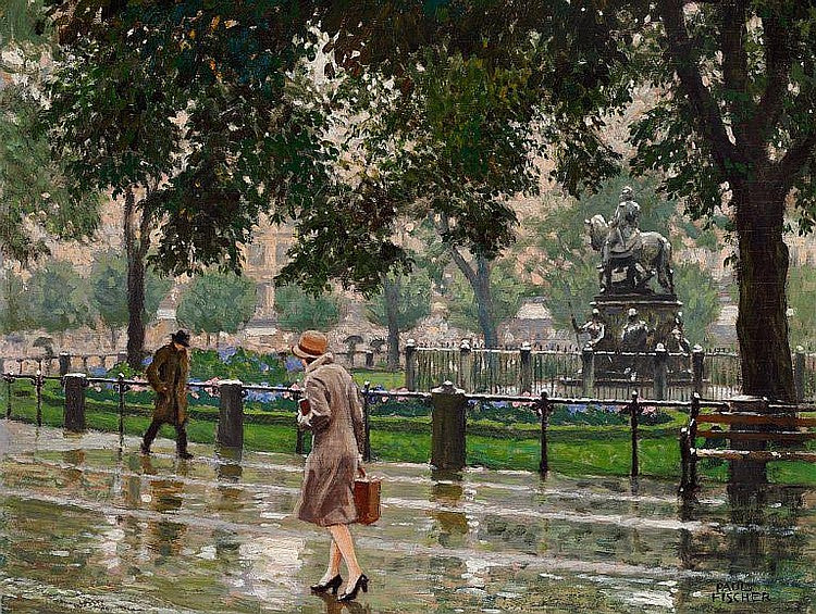 Rainy day in Kongens Nytorv by Paul-Gustave Fischer,A3(16x12")Poster