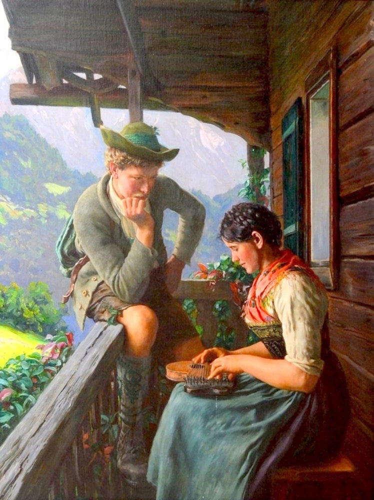 Playing the Zither, vintage artwork by Emil Rau, 12x8" (A4) Poster